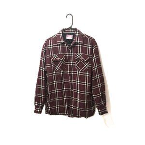 Wrangler Premium Quality Quilted Flannel Shirt S Burgundy Plaid Workwear Western